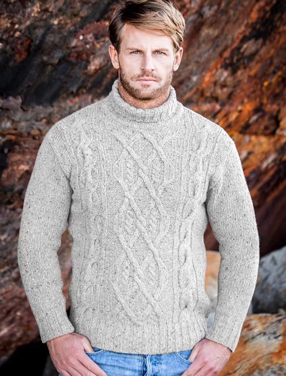 Best Wool Cashmere Aran Mock Turtleneck Sweater Sweaters